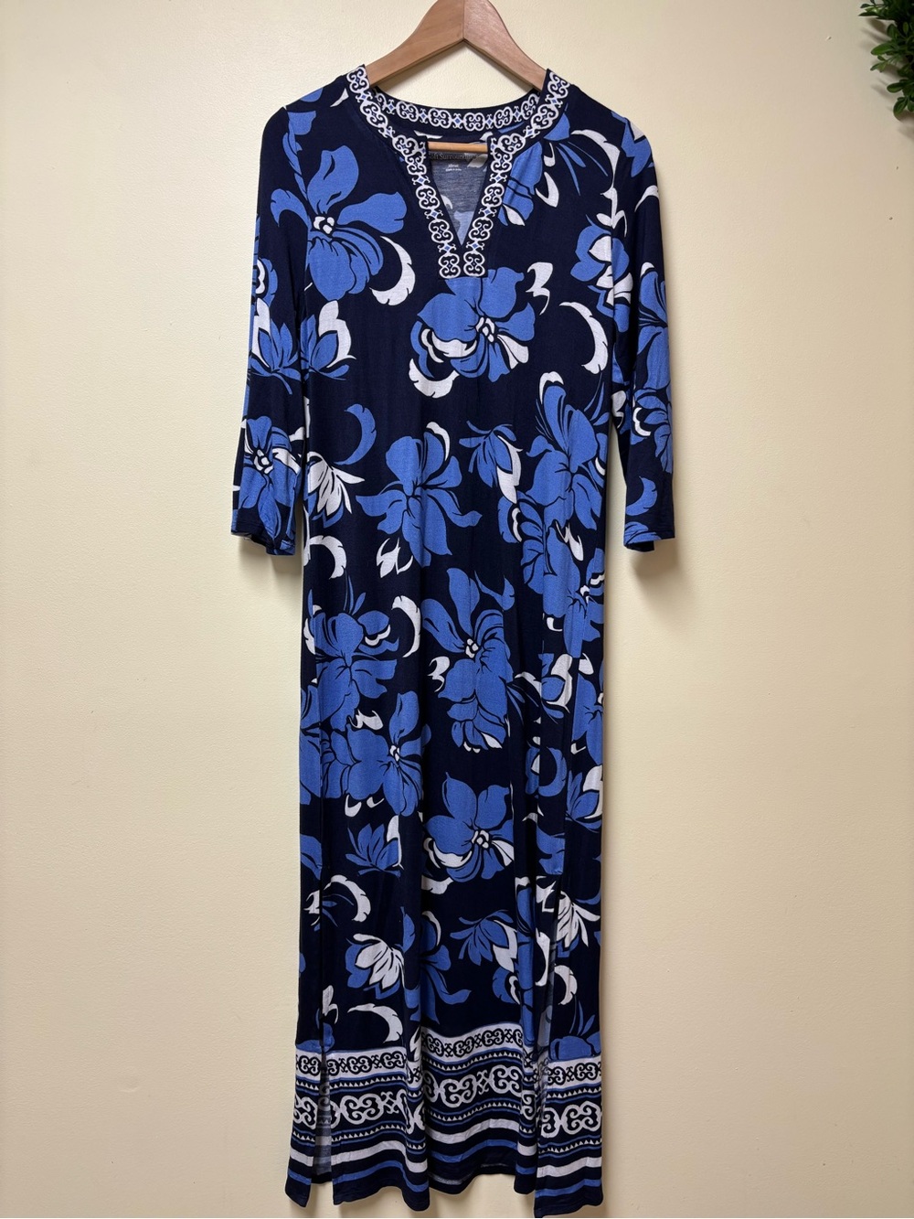Soft Surroundings Sedona Maxi Dress Blue/White/Navy Sz XS NWT